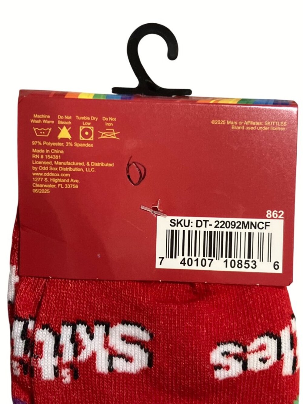 Skittles Crew Socks Fits Mens Shoe Size 6-12 Red Multicolor Candy Design - Picture 7 of 9
